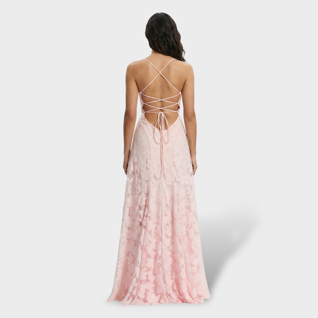 Coral | Vestido Largo de Fiesta de Encaje con Espalda Descubierta