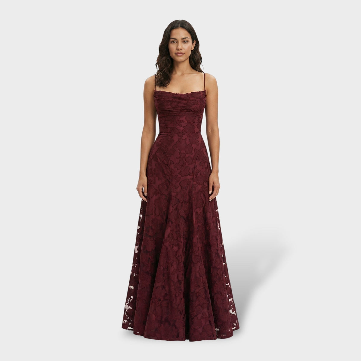 Coral | Vestido Largo de Fiesta de Encaje con Espalda Descubierta