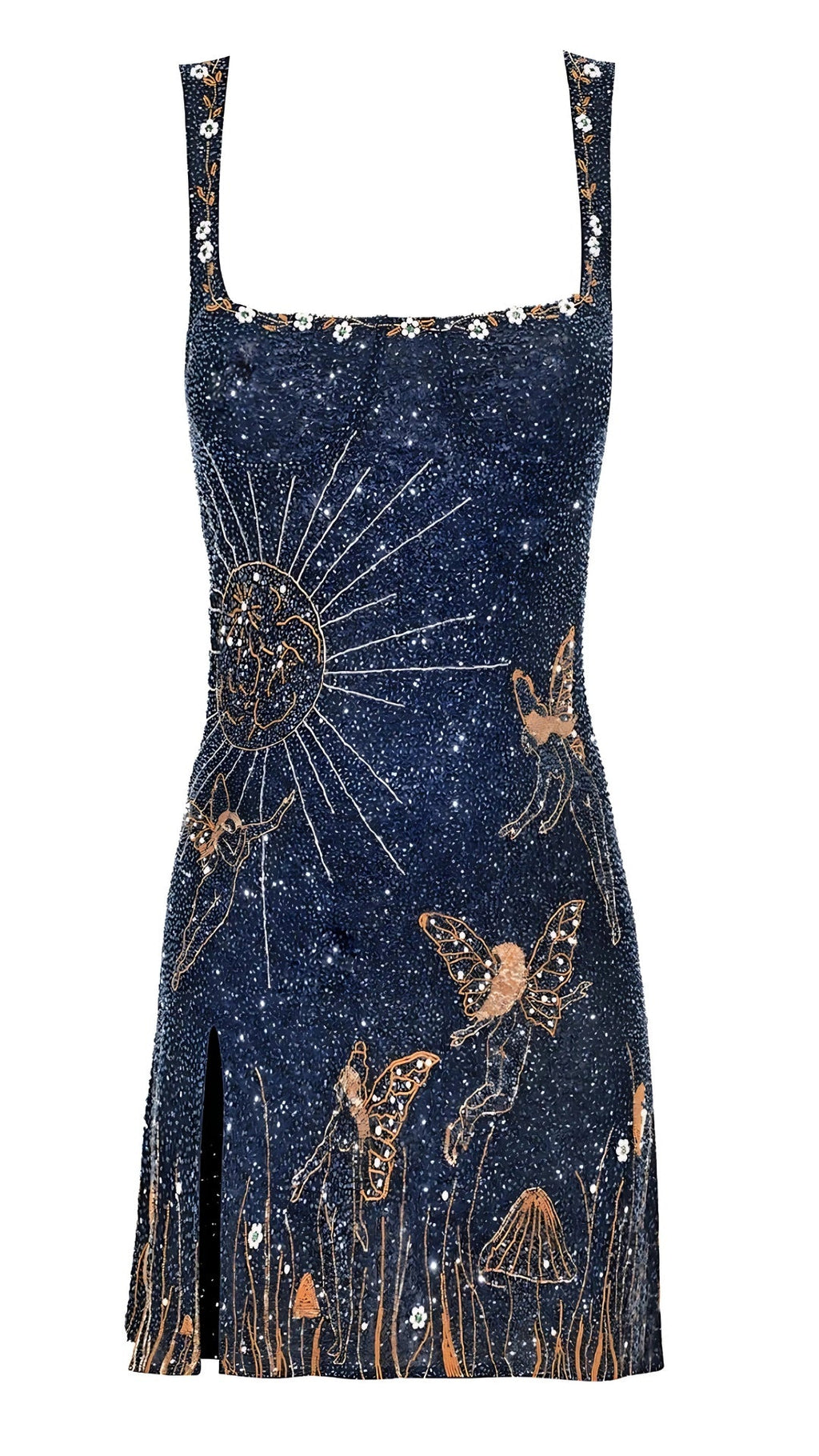 Leire | Vestido Corto de Fiesta Bordado con Mariposas y Escote Cuadrado