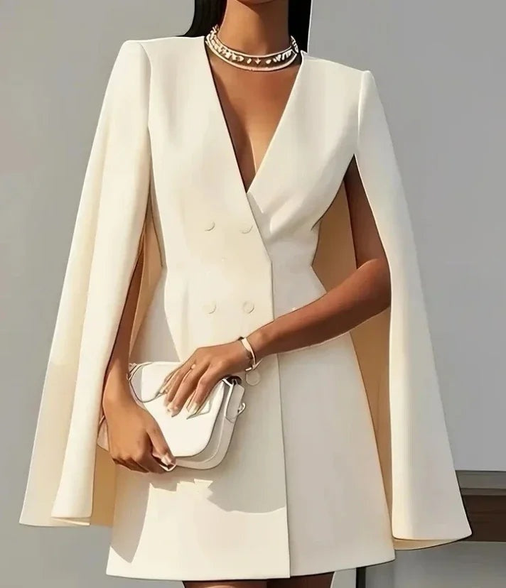 Carmen | Vestido Blazer Corto de Fiesta con Manga Capa y Escote en V