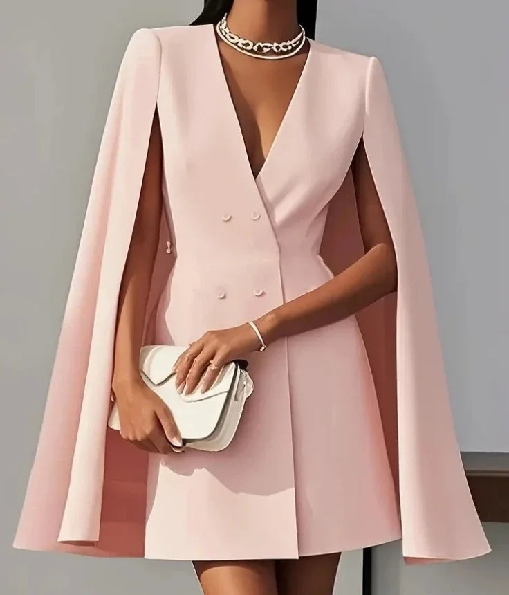Carmen | Vestido Blazer Corto de Fiesta con Manga Capa y Escote en V