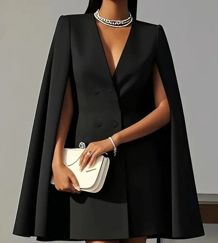 Carmen | Vestido Blazer Corto de Fiesta con Manga Capa y Escote en V