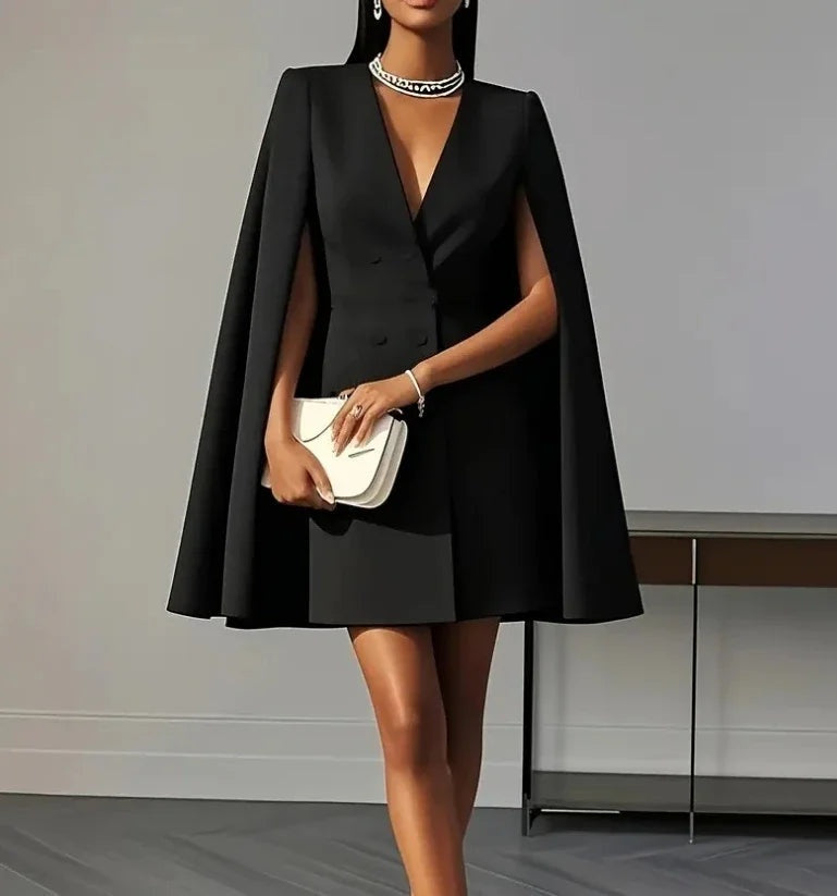 Carmen | Vestido Blazer Corto de Fiesta con Manga Capa y Escote en V
