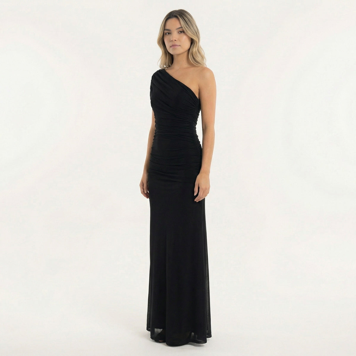 Rocío | Vestido Largo de Fiesta Asimétrico de un Hombro con Fruncido