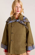 Vera | Gabardina Corta Mujer Oversized Forro Escocés Doble Botonadura